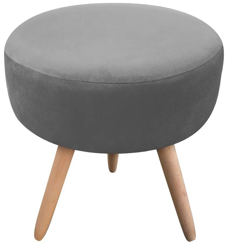 Puff Banqueta Berlim Redondo Suede Grafite Pés Natural D'Rossi