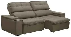 Sofá Retrátil Reclinável 3 Lugares 250cm Ginevra F05 Veludo Castor - M