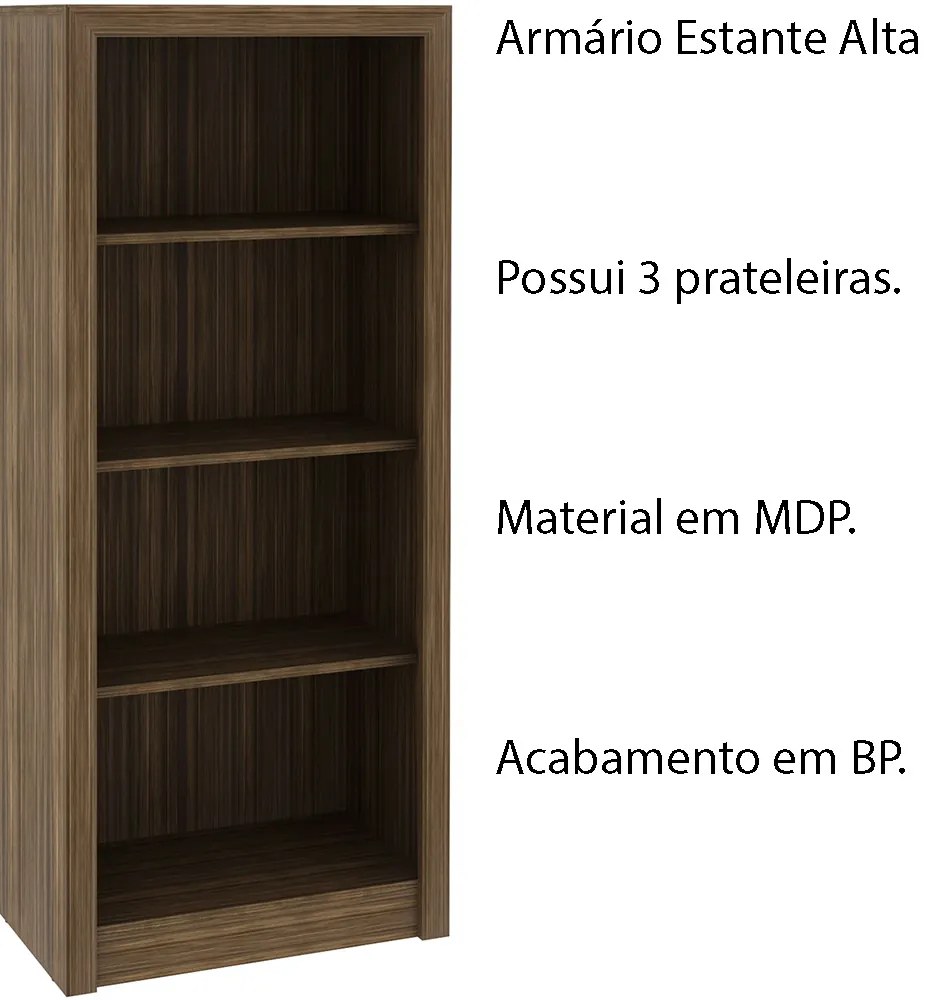 Armário Estante Alto para Escritório Home Office ME4137 MDP Nogal G69 - Gran Belo