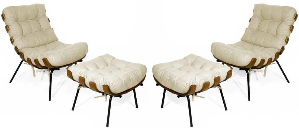 Kit 2 Poltronas Costela Com 2 Puff Costela Suede Bege