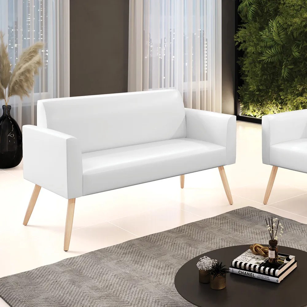 Sofá Namoradeira Pés Palito Natural Marisa Corano D03 - D'Rossi - Branco
