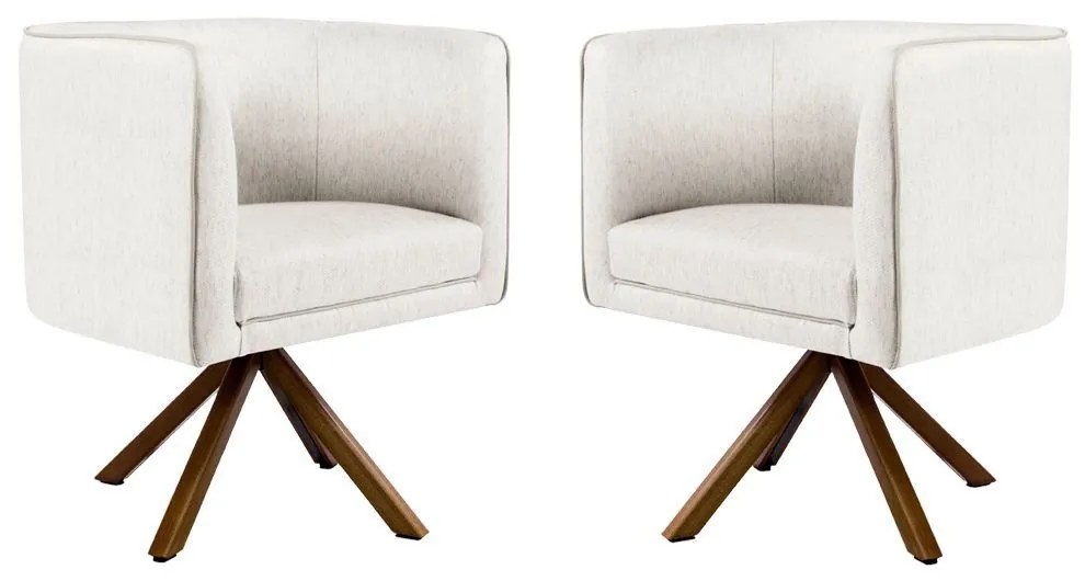 Kit 02 Poltronas Decorativas Sala de Estar Giratória Nix Linho Creme G15 - Gran Belo