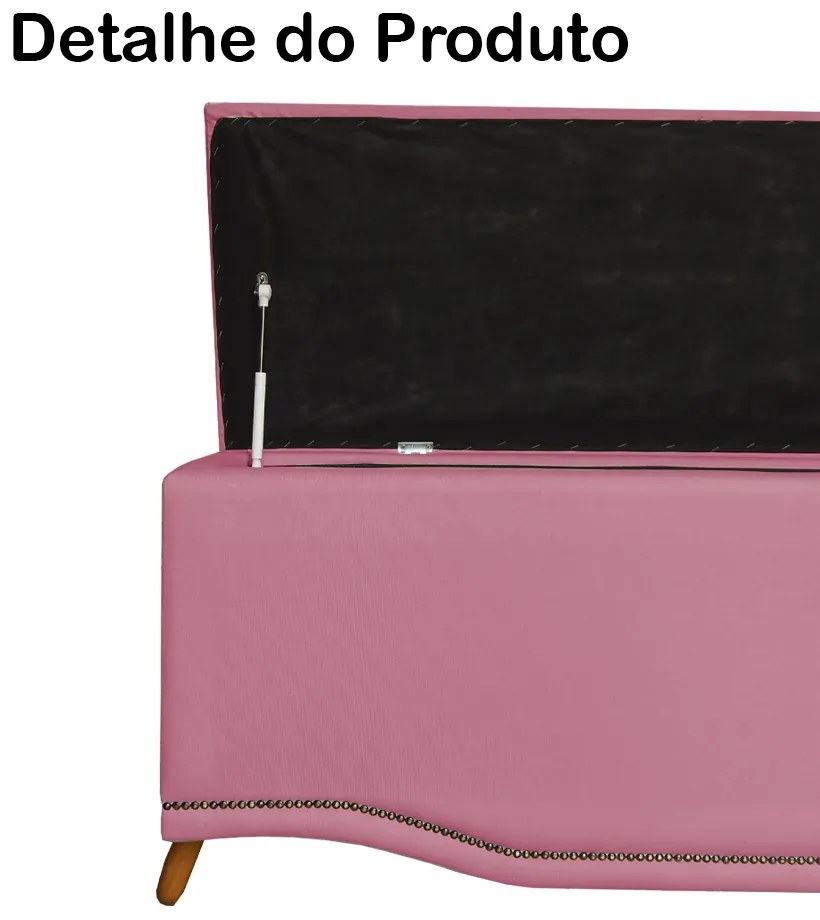 Calçadeira Baú Casal 140cm Greta Pés Palito Suede Rosa - Sheep Estofados