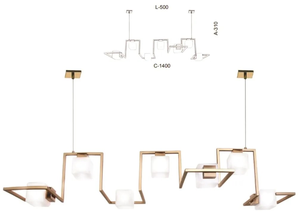 Pendente Retâgular Vidro Quadrado 140X31X50Cm Metal E Cubo 07Xg9 |Old... (GRAFITE / COBRE FOSCO, FOSCO (BRANCO))