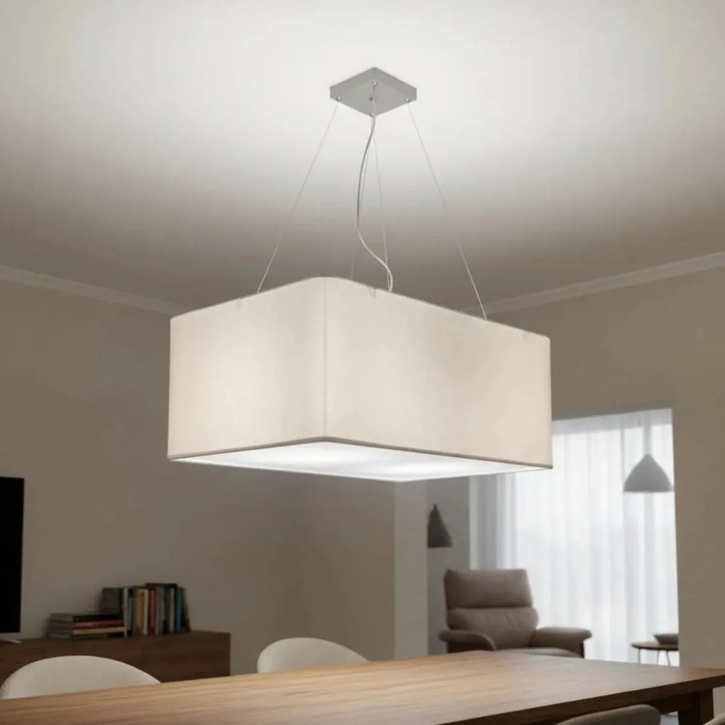 Lustre Pendente Retangular Md-4372 Cúpula em Tecido 60x40cm Branco