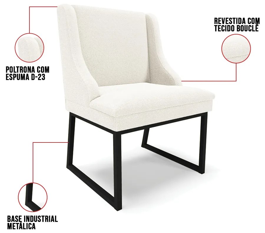 Cadeira Sala de Jantar Industrial Preto kit 2 Liz Bouclê D03 - D'Rossi - Off White