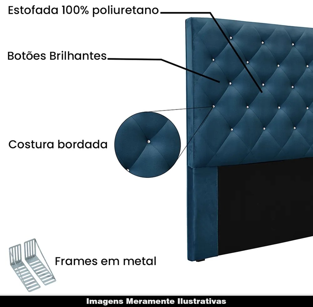 Cabeceira Decorativa Queen Size 1,60M Tàzio Veludo Azul Marinho G63 - Gran Belo
