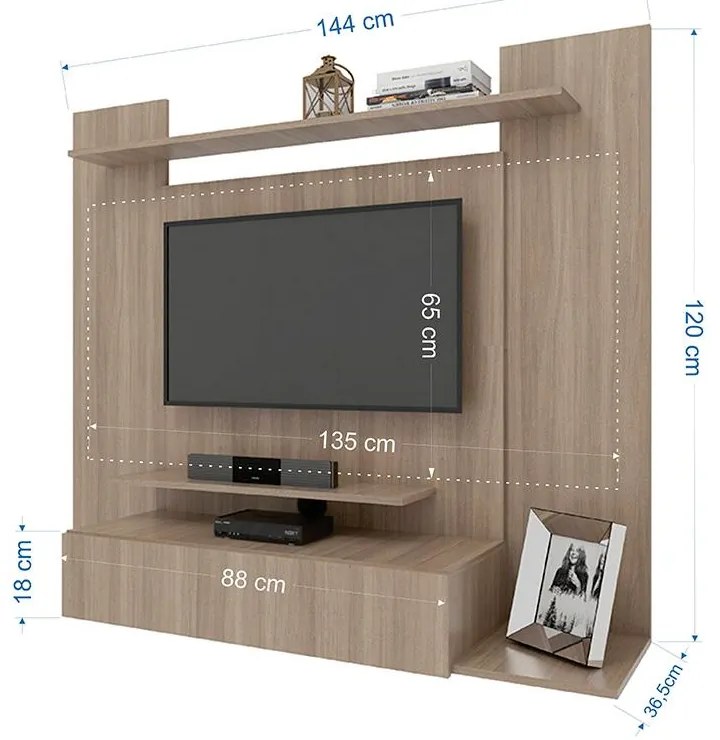 Painel Para TV Até 50" 1 Gaveta 4 Prateleiras Marrom Montana