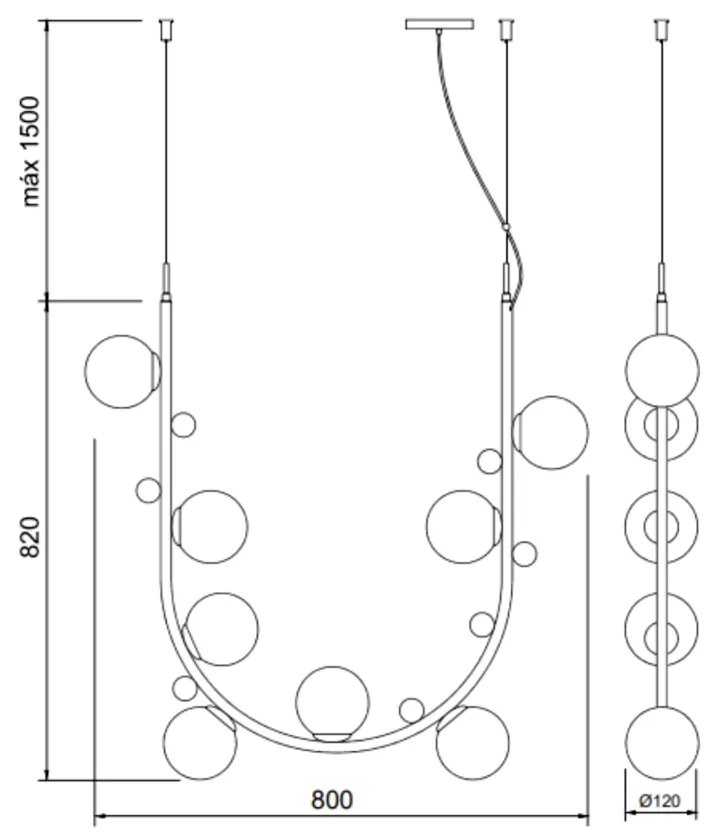 Pendente Aliança Arco Vertical 24X82X82Cm 08Xg9 Globo 10Cm - Usina 900... (CP-M - Champanhe Metálico, Cristal (Transparente))