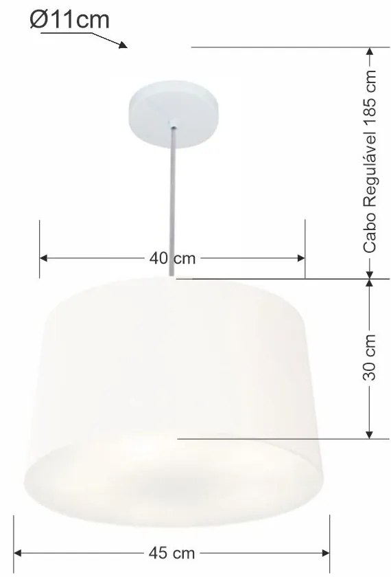 Lustre Pendente Cone Md-4156 Cúpula em Tecido 30/45x40cm Branco - Bivolt