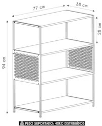 Estante Multiuso Industrial 77cm com Prateleiras Alure Preto Z54 - Mpo