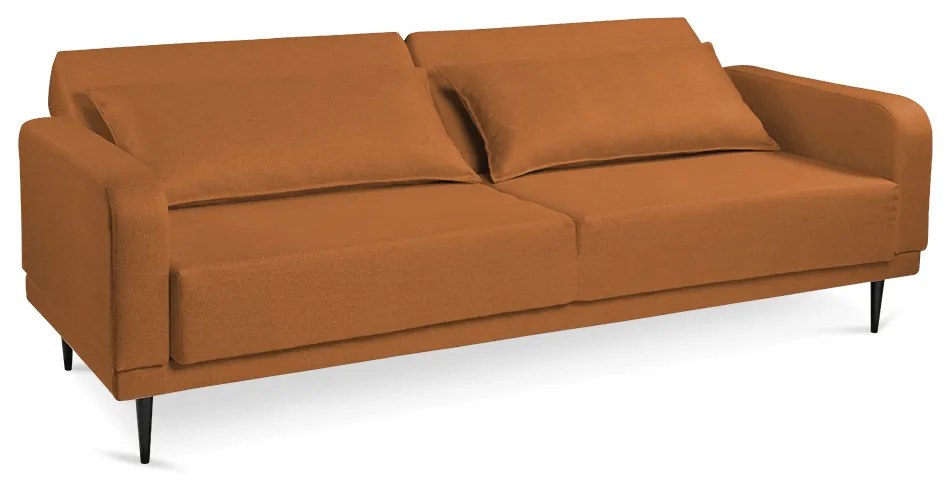 Sofá Cama 03 Lugares Angel Linho Terracota Pés Tabaco - D'Rossi