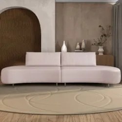 Sofá 3 Lugares 200cm Orgânico Pé Ferro Nagai Veludo Rose Z55 - Mpozena