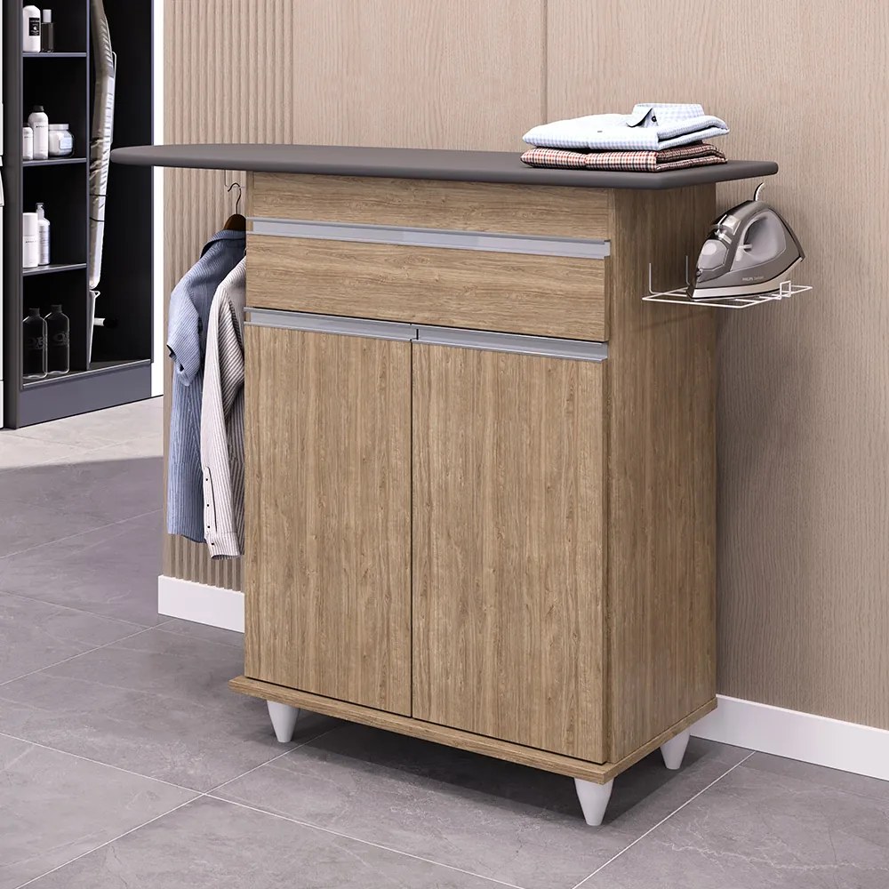 Tábua de Passar com Balcão 02 Portas Alice Castanho 119 cm L06 - D'Rossi