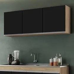 Armário Aéreo de Cozinha 150cm 3 Portas Argélia Castanho/Preto - Lumil