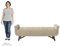 Puff Recamier Calçadeira 195cm Base Madeira Neville Z37 Boucle Bege -