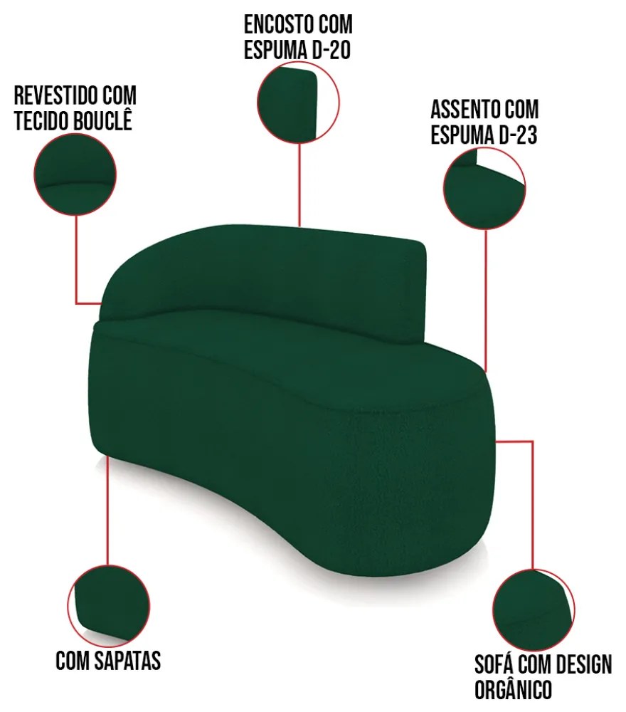 Sofá 2 Lugares Orgânico 140cm Morgan e 2 Poltronas Lua Bouclê D03 - D'Rossi - Verde
