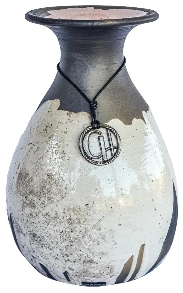 Vaso Bojudo com aba decorativo de cerâmica 15x39x15 - Raku Alto Brilho Kleiner