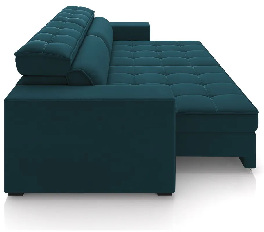 Sofá Decorativo Hugo 4 Lugares 300cm Reclinável e Retrátil Veludo Azul Marinho G45 - Gran Belo