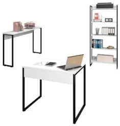 Conjunto Escritório Mesa 90 Aparador e Estante Studio Industrial Z28 B