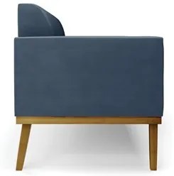 Sofá Namoradeira Base Madeira Castanho Maressa Suede Azul Marinho - Ib