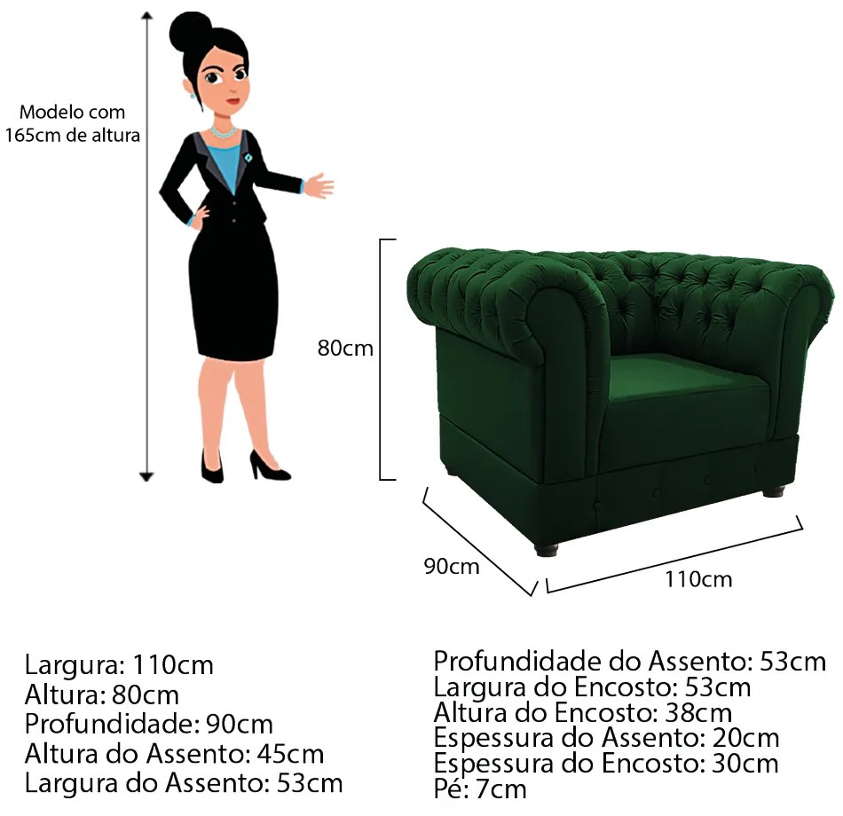 Kit Poltrona e Namoradeira Chesterfield Ana Suede Verde - ADJ Decor