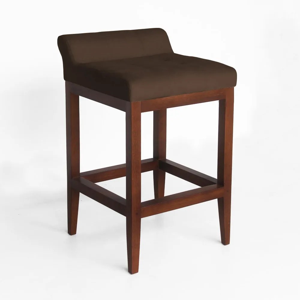 Banqueta Alta Lotus Base Madeira Maciça Estofada Suede Marrom