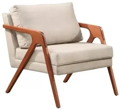 Kit 2 Poltronas Decorativa Mona Luxo Madeira Maciça Linho Bege