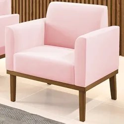 Poltrona Decorativa Base Madeira Castanho Maressa Suede Rosa Bebê - Ib