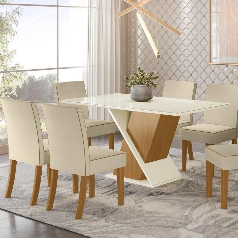Mesa de Jantar Tampo de Vidro 160cm Solus Nature Off White