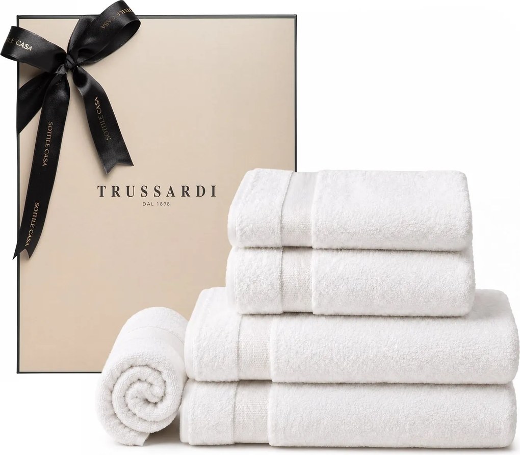 Jogo de Toalha 5 pçs Trussardi 100% Algodão Lussure c/ Caixa de Presente  Branco