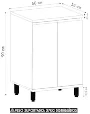 Balcão de Cozinha Tampo 60cm 2 Portas Pierre Carvalho/Cinza L01 - Mpoz