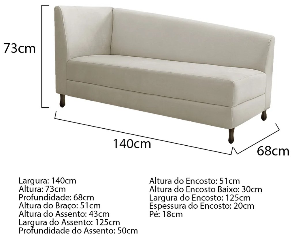 Kit Divã Recamier Heitor 140cm Lado Direito e 02 Poltronas Luiza Linho - ADJ Decor