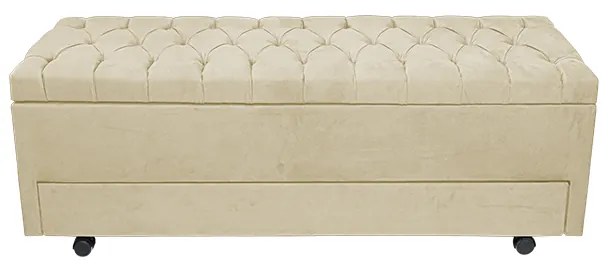 Calçadeira Baú com Sapateira Solteiro 90cm Paris Capitonê Suede Bege - Sheep Estofados - Bege