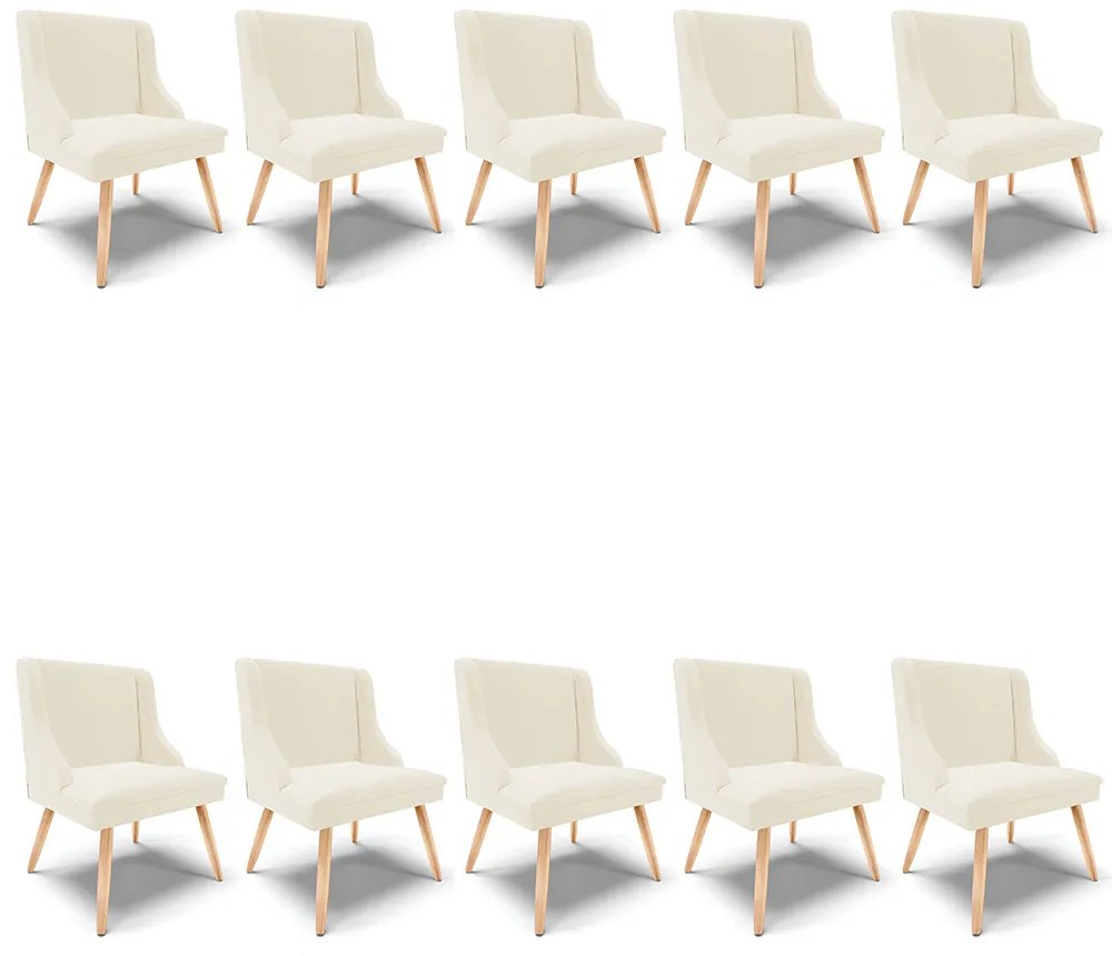 Kit 10 Cadeiras de Jantar Liz Veludo Bege Pés Palito Natural D03 - D'Rossi