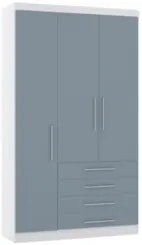 Guarda Roupa Solteiro 132cm 3 Portas 4 Gavetas Taiga Branco/Grey L01 -