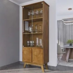 Cristaleira Porta de Vidro 70cm Pés Retrô Madri Naturalle   - Bechara