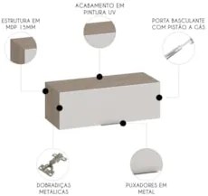 Armário de Cozinha Aéreo 80cm Grace Carvalho Oak/Off White Z44 - Mpoze