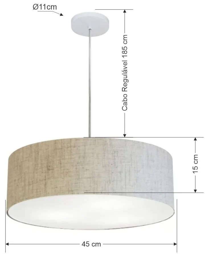 Lustre Pendente Cilíndrico Md-4254 Cúpula em Tecido 45x15cm Rustico Bege - Bivolt