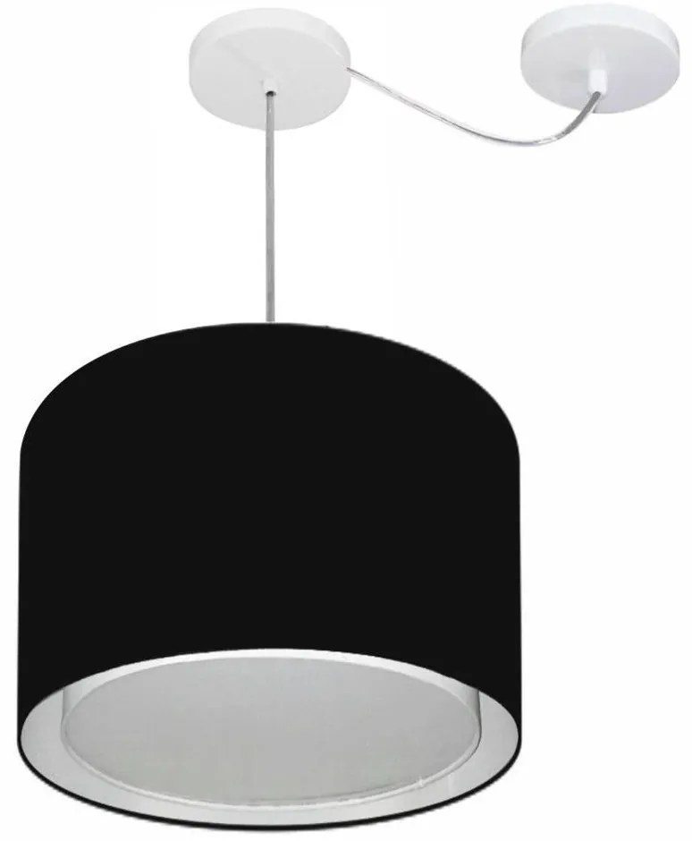 Lustre Pendente Cilíndrico Com Desvio Md-4312 Cúpula em Tecido 40x30cm Preto - Bivolt