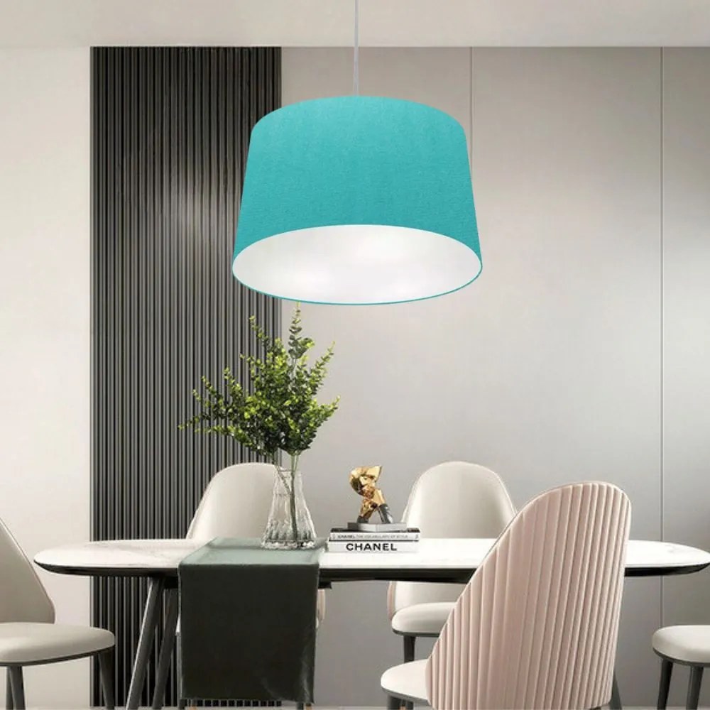 Lustre Pendente Cone Md-4156 Cúpula em Tecido 30/45x40cm Azul Turquesa - Bivolt