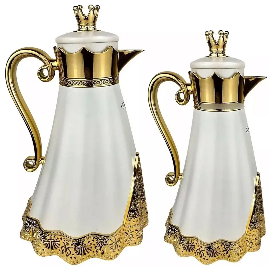 Conjunto de Garrafas Términas 1 Litro e 700 ML Sophie Luxo Quente Frio Inox Branca/Dourada G95 - Gran Belo