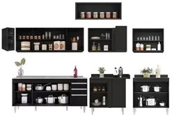 Armário de Cozinha Modulado de Canto 8 Peças CP27 com Pia Inox Preto -