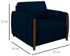 Conjunto Sofá 3 Lugares 223cm e Poltrona 98cm Amaranto Z32 Veludo Azul