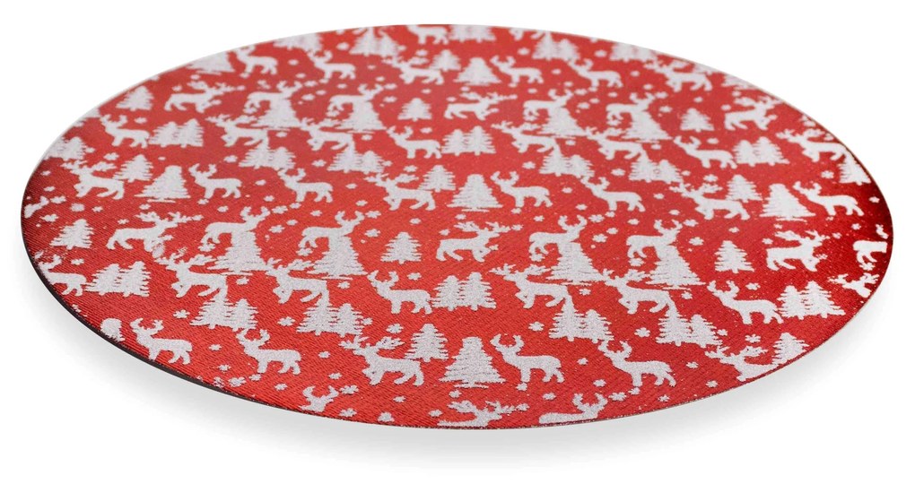 Jogo Americano Redondo de Natal 1 Unidade Tecido 33cm Estampa Renas F04 - D'Rossi