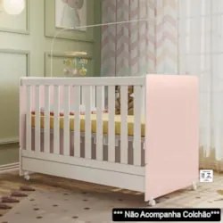 Berço Americano Mini Cama Com Rodízios Charme Z49 Branco/Rosa - Mpozen