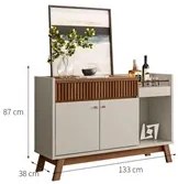 Balcão Buffet 133cm Bar Espelhado 2 Portas 1 Gaveta Luke L06 Freijó/Of
