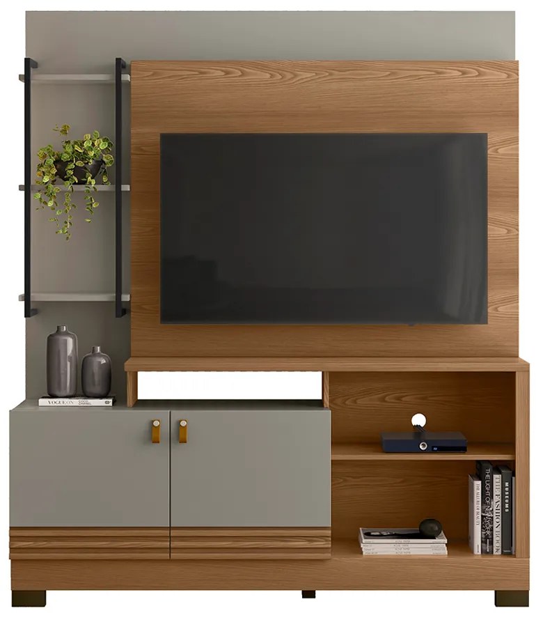 Home Decorativo Jatiuca MDP/MDF Ripado TV Até 50 Polegadas Amêndoa/Titânio G77 - Gran Belo