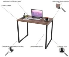 Mesa de Escritório Office 90cm Estilo Industrial Prisma C08 Nogal - Mp