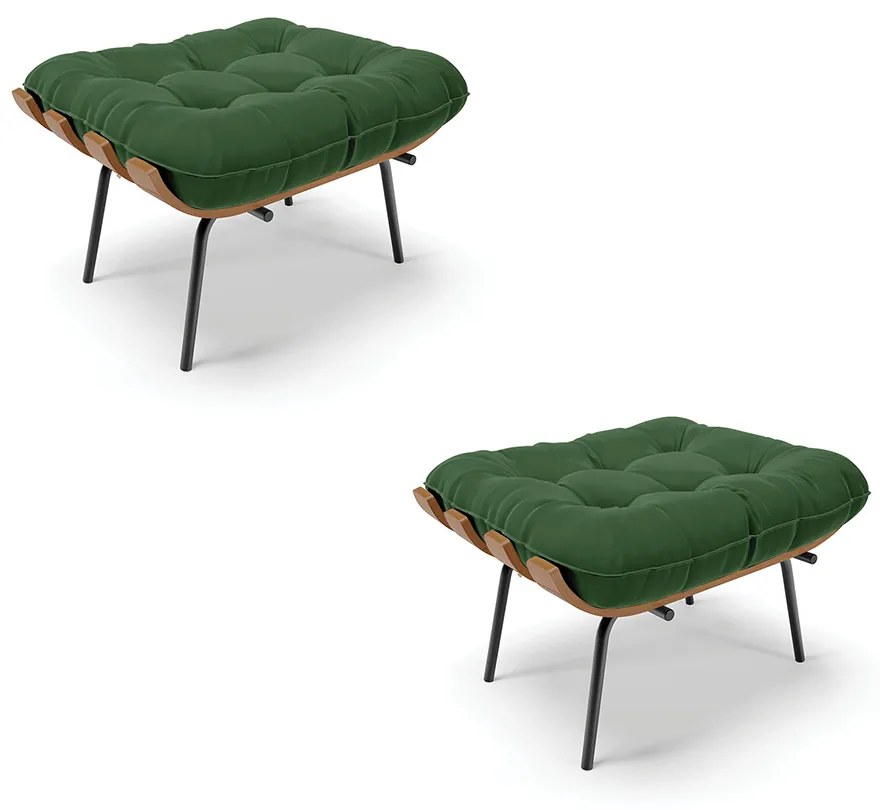 Kit 02 Puffs Costela Suede Verde Base Metálica Preto - D'Rossi